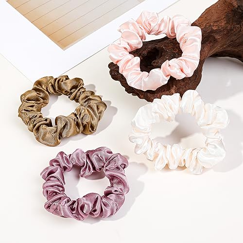 Image of Satin, Silk Hair Ties Small Mini Scrunchy for Women Thick Hair Accessories Cute Soft No Slip Hair Elastics Ponytail Holder for Curly Hair No Damage Hairties Gift for Girls