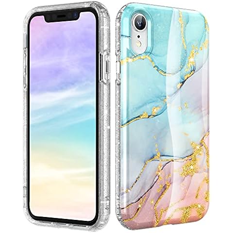 Cyberowl iPhone XR Case for Wowen,Durable Marble Pattern Shockproof Glitter Crystal Designed Advanced Upgraded Protective Silicon Cover for Apple iPhone XR -(Green/Blue) Cover