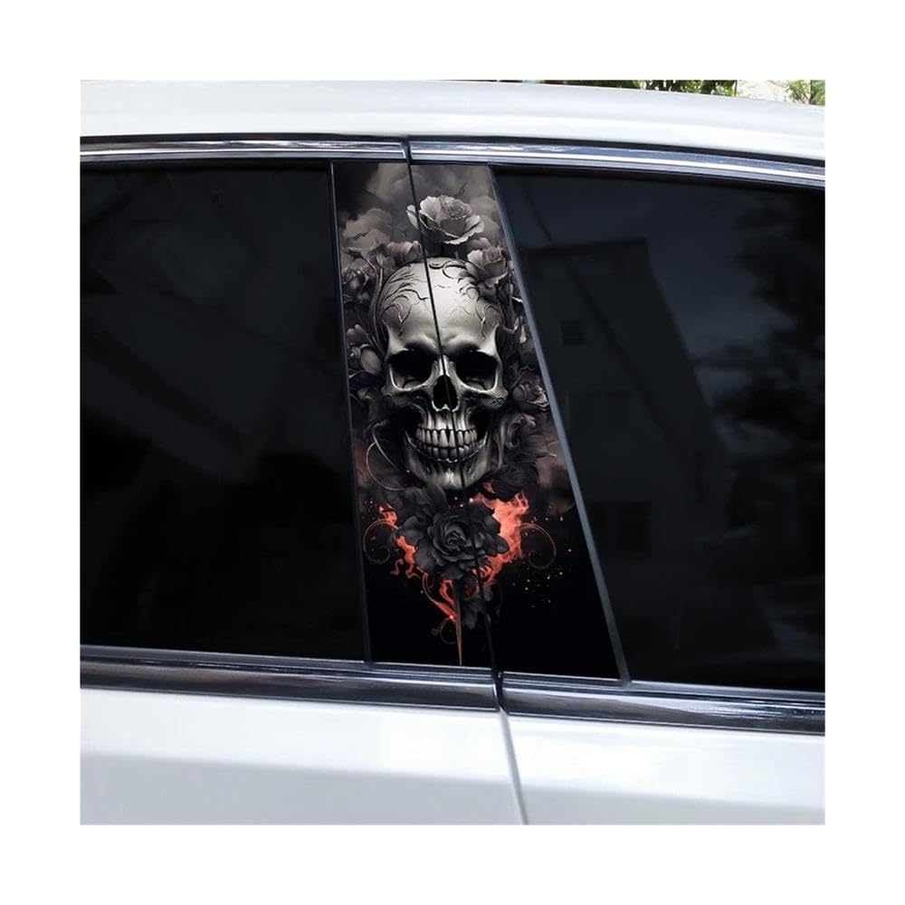 Bertdcx F 2Pcs Metal Skull Rose Car B-Pillar Waterproo Decal Diy Sticker Car Exterior Accessories Auto Parts(F)