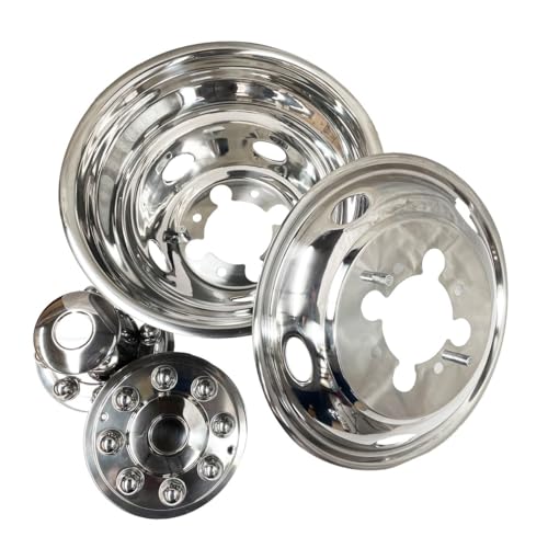 Image of 4pcs 17 inch Stainless Steel Wheel Simulators for Dodge Ram 3500 Dually | Waterproof, Screw-on, 8 Lug 5 Hand Hole, For 2003-2018 Ram 3500 Dually, Bolt On Wheel Covers, Includes Center Caps