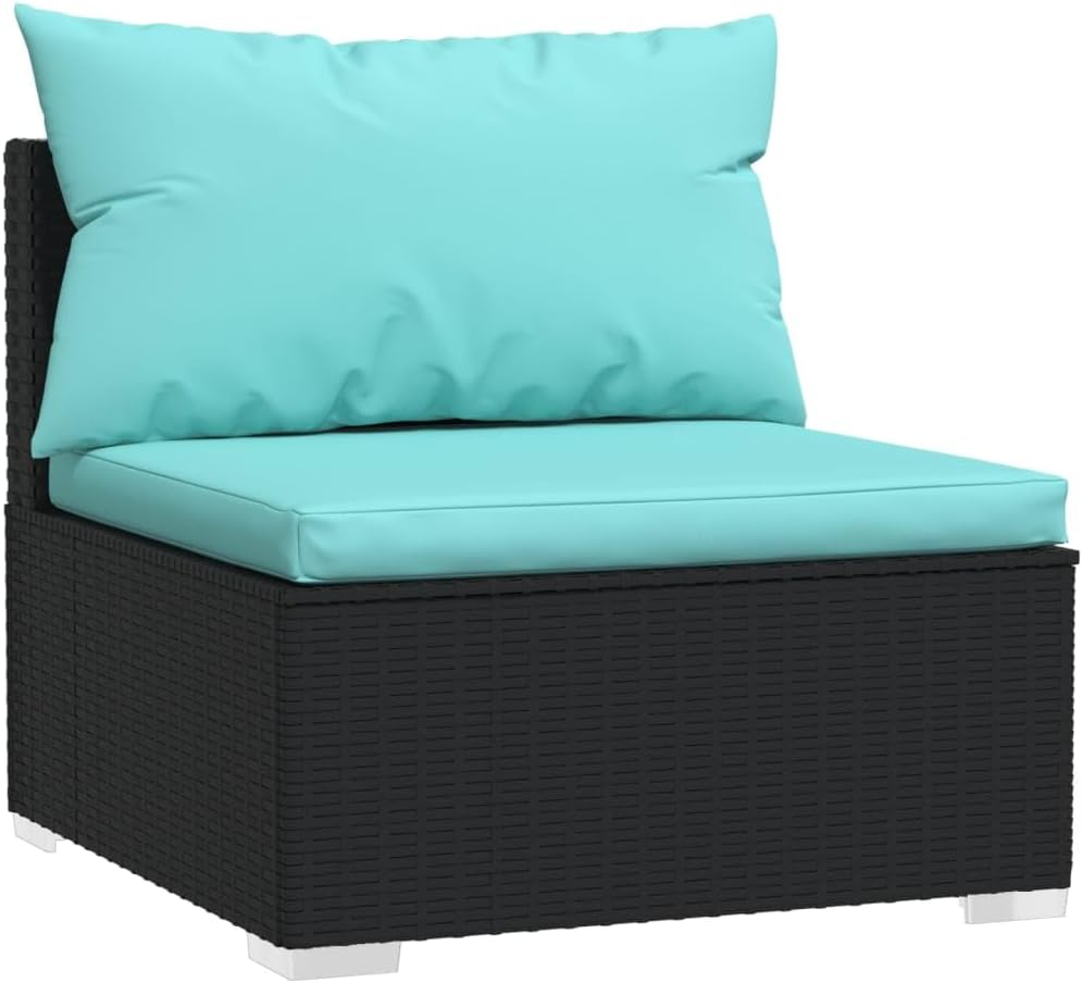 Patio Middle Sofa Balcony Furniture,Patio loveseat,Small Patio Furniture,Patio daybed,with Cushions Black Poly Rattan