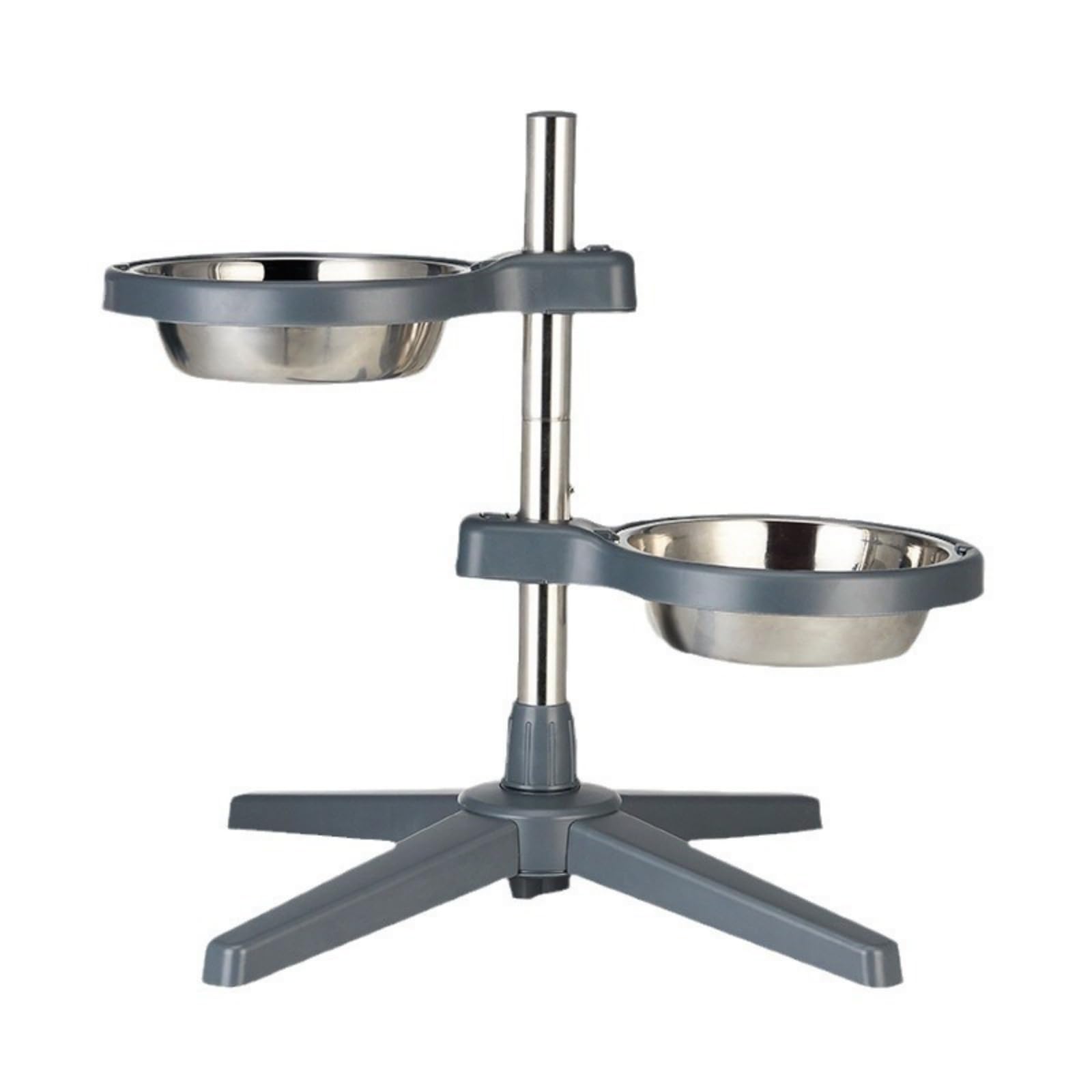Comedero Elevado para Perros y Gatos Alimentador Ajustable con Dos Platos Soporte Metálico Vertical Estable Bowls de Acero Inoxidable Extraíbles, Gris Oscuro, Grande 21cm
