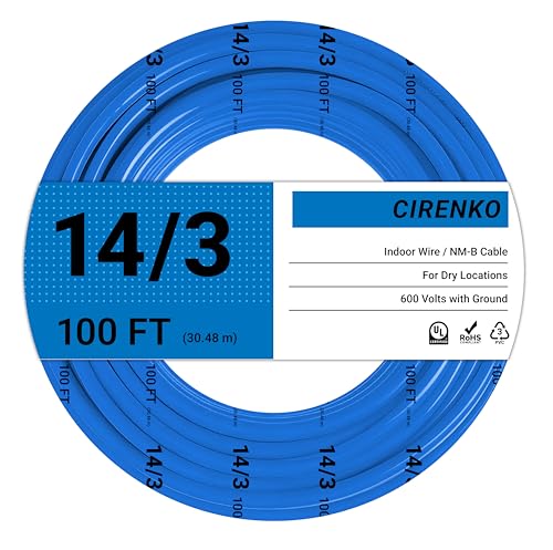 CIRENKO 14/3 NM-B Cable 100 FT UL Listed 14 Gauge Indoor Wire with Ground