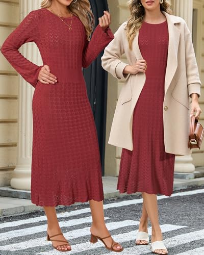 Image of Newshows Women's Hollow Slim Summer Fall Church Work Casual Sweater Dress