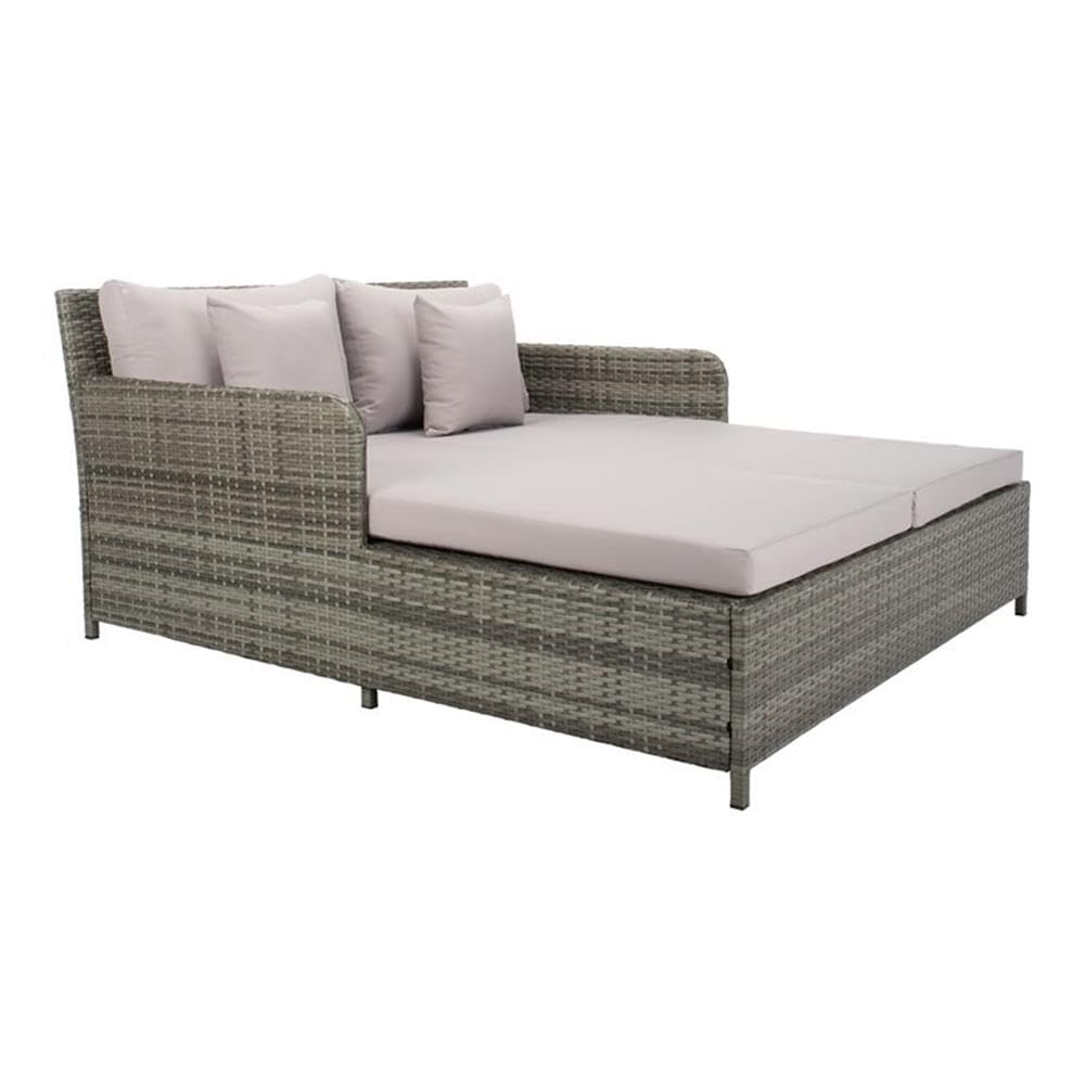 Pemberly Row Polyester/Steel Metal Outdoor Daybed with Pillows in Gray