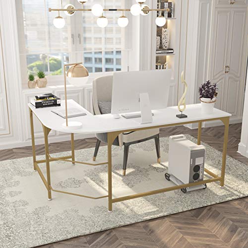 Image of Teraves Reversible L Shaped Desk White, 57.9 inch Corner Gaming Computer Desk