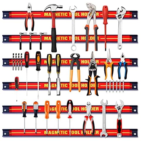 GIANTEX 6x Werkzeug Magnetleiste Set 46 cm magnetschiene magnetische Werkzeughalter Wand inkl. Montagematerial Magnetleiste Werkzeug Magnet Werkzeugleiste Magnethalter Werkstatt Rot Cover