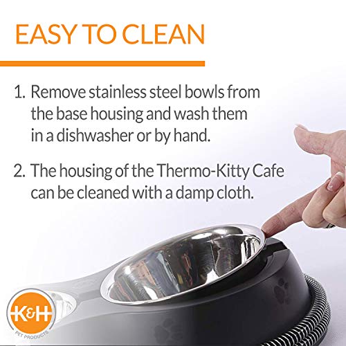 K&H Pet Products Outdoor Heated Cat Food & Water Bowls for Outside Pets, Thermo-Kitty Café Feral Cat Feeding Station, No Frozen Water or Food, Washable Bowls, Safety Listed - 12oz/24oz Stainless by K&H Pet Products - Image 4