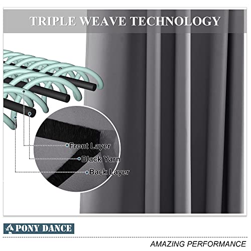 PONY DANCE Vorhang Grau Blickdicht 2er Set H 210 x B 200 cm Verdunklungsvorhänge mit Ösen Extra Breite Gardinen für Wohnzimmer/Schlafzimmer Thermovorhänge gegen Kälte