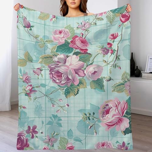 Couverture micro polaire fleurie 152x20 cm pour canapé