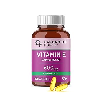 Carbamide Forte 600 mg Vitamin E Capsules for Face and Hair | 100% Natural Vitamin E Supplement with Vitamin E Oil | Paraben Free - 120 Capsules - image, photos