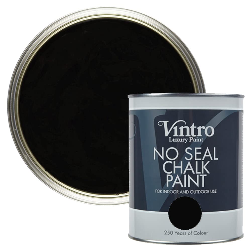 No Seal Chalk | Jet Black | Interior & Exterior Use | Furniture | Walls | Wood | Metal | 1 Litre (Victorian Black)