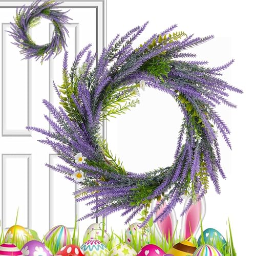 Corona de lavanda - Coronas artificiales de Forsythia | Coronas de primavera para la puerta principal | Guirnalda decorativa multipropósito | Flower Spring Door Wreath para boda | Corona de puertas de