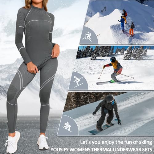 Yousify Womens Thermal Underwear Ski Breathable Warm Base Layer Winter Long Johns Top Bottom Sets for Cold Weather3