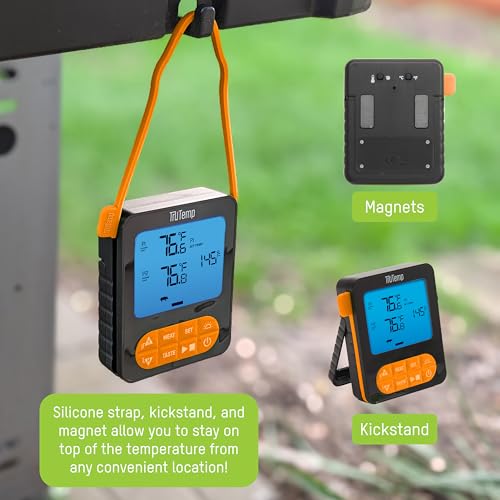 Image of Taylor TruTemp Dual Probe Wired Programmable Meat & Food Thermometer, Digital, Monitor Two Dishes, Baking, Grilling, Roasting, User-Friendly, Backlit, Orange