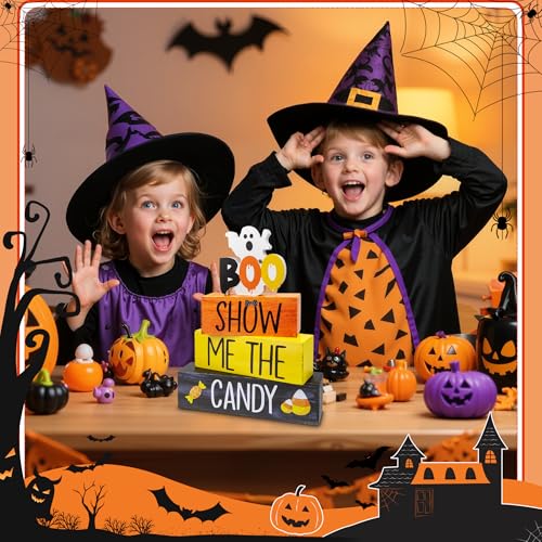 Image of 4 Pcs Halloween Wooden Decor, Show Me the Candy Decorations