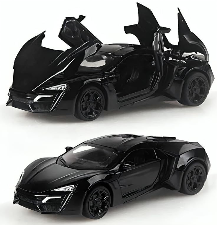 Image of 1:32 Scale LYKAN Hyper Sport Toy Car | Metal Pullback Diecast Car for Kids with Openable Doors, Sound, Light Effects Toy for Car Enthusiasts (Color As Per Available), black