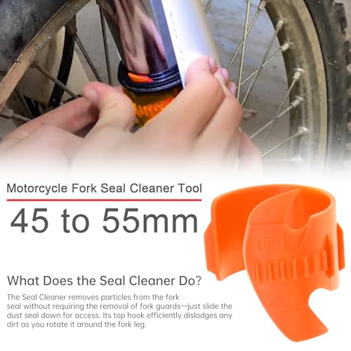 Image of Windance Motorcycle Front Fork Maintenance Tool Kit,Fork Seal Saver Cleaner 45mm-55mm Shock Repairing Tool + Fork Suspension Oil Level Measurement Gauge Oil Syringe Tool (Orange)