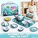 JOYIN Mermaid Tea Party Set for Little Girls, Pretend Tin Teapot Set, Princess Tea Time Play Kitchen Toy with Teapot, Cups, Plates, Carrying Case for Easter Birthday Gifts Kids Toddlers Age 3 4 5 6