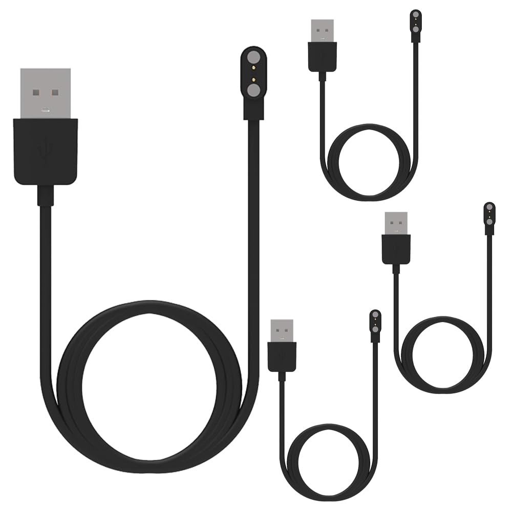 4 Pcs Black Chargers Smartwatch Accessories Compatible with Da Fit Smart Watch Charger, Replacement USB Charger Cable 3.3 Ft Charging Cord for Smart Watch with Da Fit App Smartwatch Cables