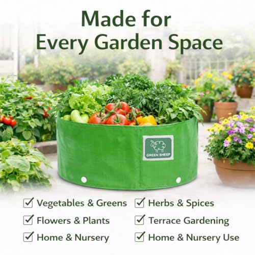Image of GREENSHEEP HDPE Grow Bag Heavy Duty 260 GSM Round Plants Flower Growing Bags Floor Standing Mount Type for Home Garden Balcony Terrace Kitchen Nursery (Green, 18x24 inch, Pack of 9)