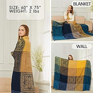 Maynest bohemian tribal throws blankets reversible colorful red blue boho hippie chenille jacquard fabric throw covers large couch furniture sofa chair loveseat recliner oversized blue s75x60  urban country home decor