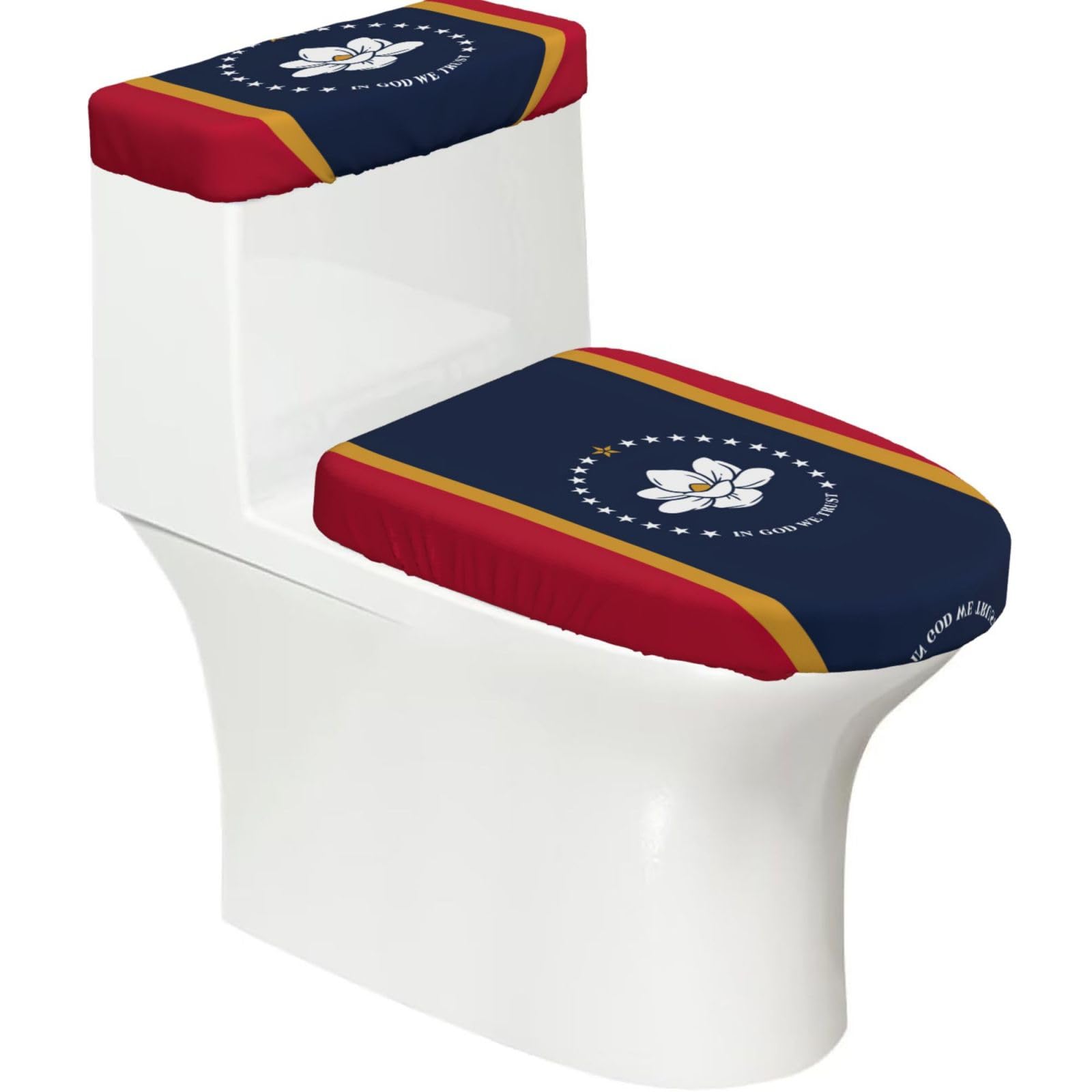 Mississippi State Flag Printed Toilet Tank and Lid Cover Set of 2 for Most Bathrooms, Fits Elongated Round Toilets