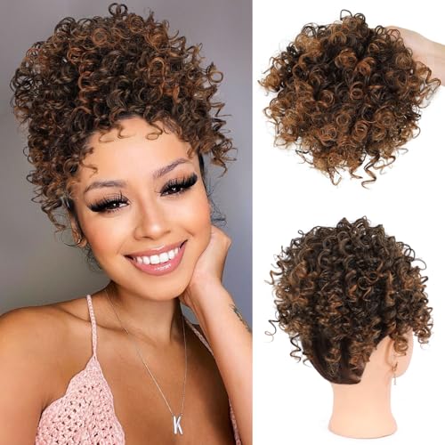 Short Curly Ponytail Extension for Black Women Curly Drawstring Ponytail Short Ponytail Hair Extension Synthetic Hair Ponytail Extension Black Girl （6 Inch T2/30）
