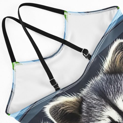 CHIFIGNO Funny Raccoons Swim Suits for Girls Quick Dry Crossback One Piece Swimming Suits with Adjustable Strap 3T4