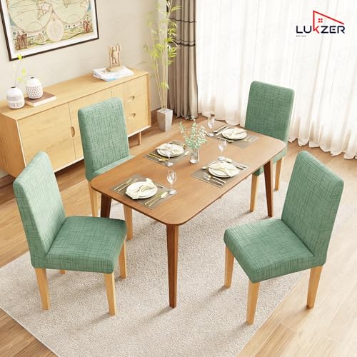 Image of Lukzer Elastic Dining Chair Cover - 4PC Pastel Green Tangled Lines | Textured High Stretch Jacquard Seat Cover | Removable Washable Short Dining Chair Cover Protector Seat Slipcover | (CC-121-04)