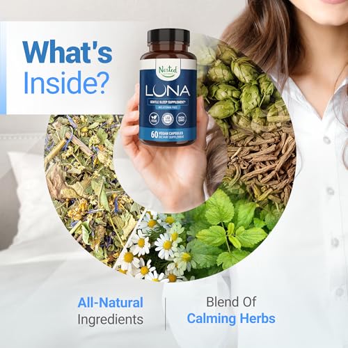 Nested Naturals Luna Sleep Supplement, Melatonin Free, Non-Habit Forming Herbal Sleep Supplement, Adult Bedtime Support, Help Sleeping w/Chamomile, Valerian, L-Theanine, 60 Vegan Capsules - Image 6