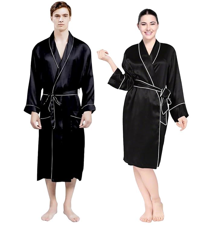 Bella Babe by SKBella Babe by SK Ultra Soft Premium Satin Luxury Robes for Couple (Men M Women M, Black)