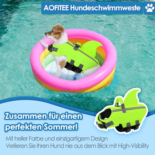 AOFITEE Hai Schwimmweste Hund Klein, Verstellbar Hundeschwimmweste Hai mit Rettungsgriff, Reflektierende Hunde Schwimmweste Hohe Flotation Hund Schwimmweste Rettungsweste für Kleine, Mittlere Hunde