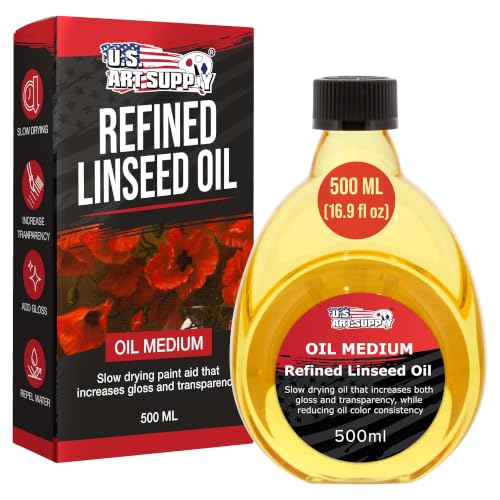 U.S. Art Supply Refined Linseed Oil, 500ml (16.9 oz) Fluid M...
