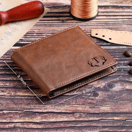 Engraved Initial Leather Wallet, Personalized Gifts for Men Birthday Gift for Men Him Letter T3