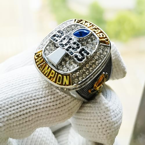 Image of 2025 Fantasy Football Championship Ring | Heavy FFL Champion Trophy Ring | Gold Silver Tone Plated Award Trophy for Fantasy Football League Winner