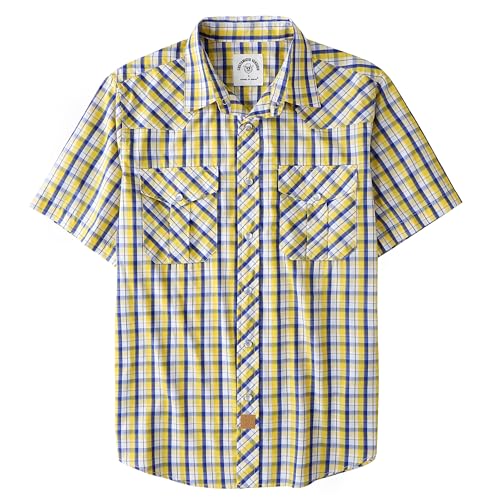 Dubinik® Kurzarmhemd Herren Kariertes Western Hemd Herren Kurzarm Druckknöpfe Freizeithemden Cowboy Vintage Regular Fit