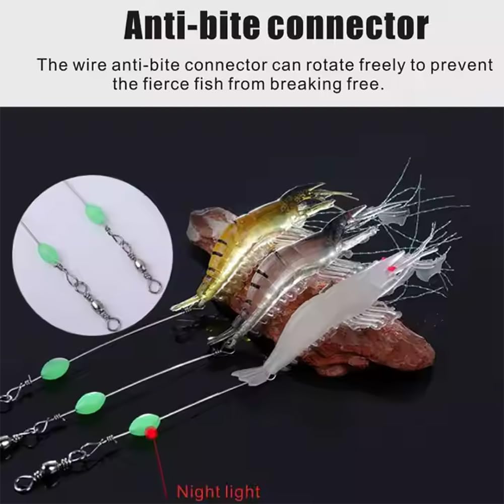 Cebos de pesca, Camarones luminosos artificiales,Señuelo de pesca luminoso,con anzuelo afilado,Señuelo de silicona suave,Gancho afilado for aparejos de camarones,Juego de cebo suave de silicona artifi
