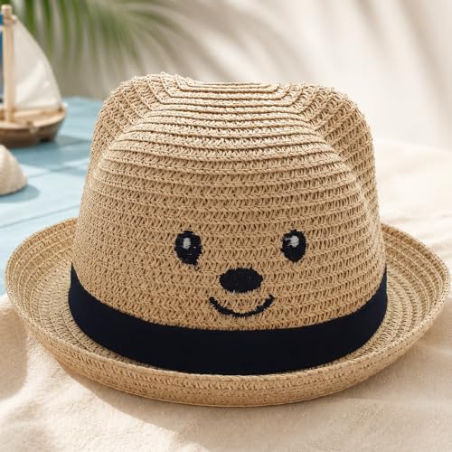 Image of VRITRAZ Kids Straw Hat for Baby Boys & Girls | Printed Summer Sun Hat, Woven Wide Brim Beach Cap, Lightweight Breathable Holiday Travel Picnic Outdoor Fancy Dress Fashion Hat for Children & Toddler