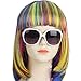 KOLIGHT Fashion Colorful Short Straight Halloween Wigs Women Girls Replacement Cosplay Costume Hair Wigs-Free Cap+Comb (Colorful)