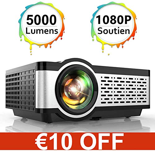 Vidéoprojecteur, TOPTRO Mini Projecteur Portable Soutien Full HD 1080P 5000 Lumens Rétroprojecteur pour Home Cinéma ou Plein Air Couverture en Métal, LED 55000 Heures
