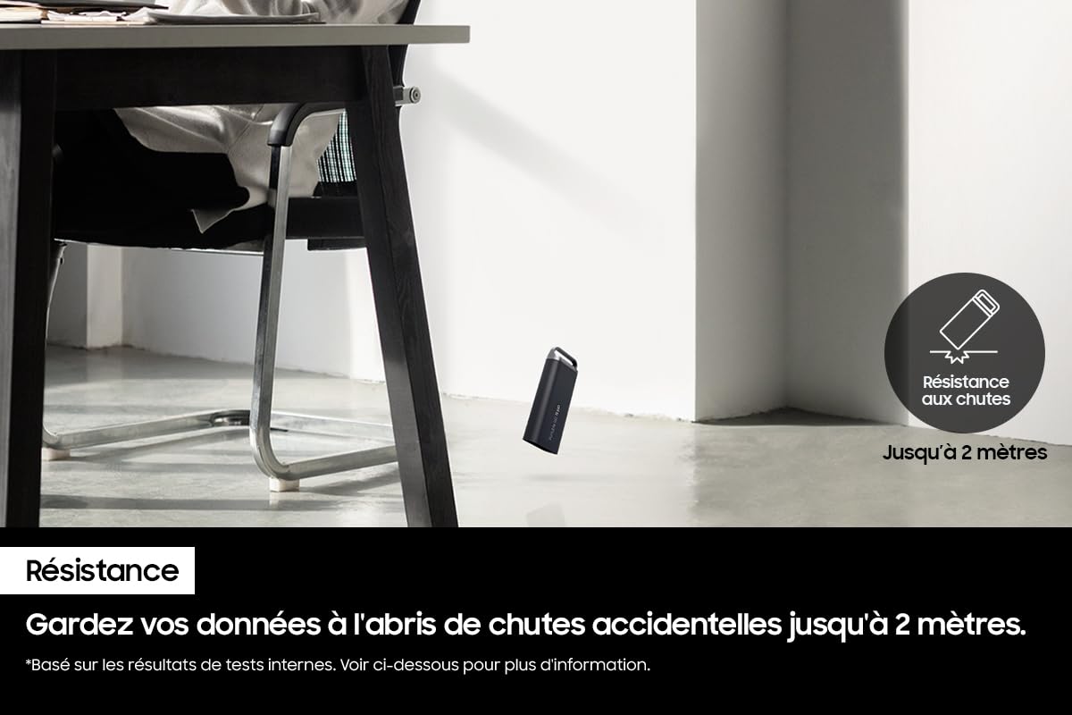 Samsung SSD Externe T5 EVO Portable, 2 To, Vitesses de lecture/écriture Jusqu'à 460 Mo/s, USB 3.2 Gen1, Compatible MacOs, PC, appareils Android, consoles de jeux, Noir, MU-PH2T0S/EU