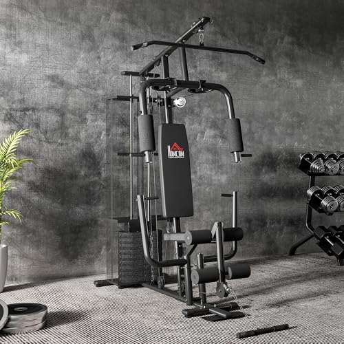 HOMCOM Multi-Exercise Gym Workout Station, 45Kg Weight Stack Training System, Full Body Fitness for Home Gym, Black - Image 8