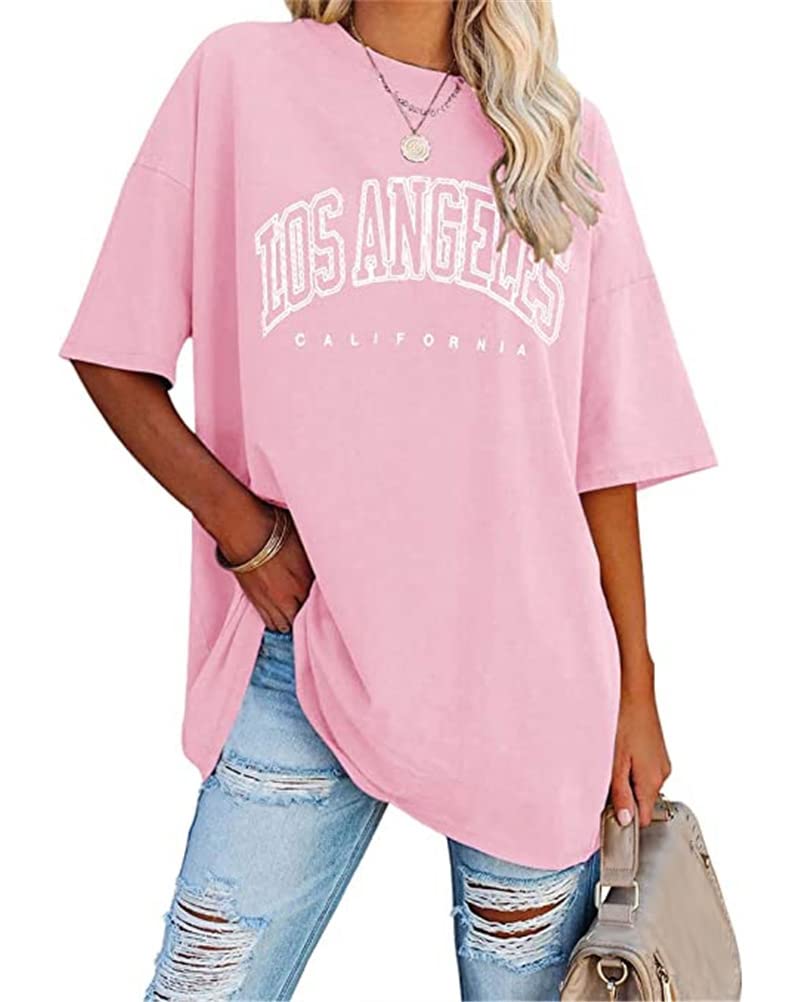 Tomwell Damen Los Angeles Brief T-Shirt Rundhals Oversize Oberteile | Sommer, Kurzarm, mit Buchstaben Druck, Locker, Vintage, Lang, Sport, für Teens