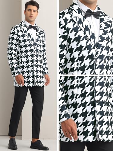 Image of Lars Amadeus White Houndstooth Overcoat for Men's Double Breasted Plaid Pattern Winter Trench Coat Medium