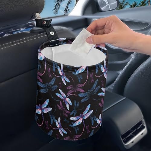 Image of Cute Dragonfly Car Trash Bag Car Trash Can with Adjustable Buttons Collapsible Multipurpose Car Storage Bag Road Trip Essentials