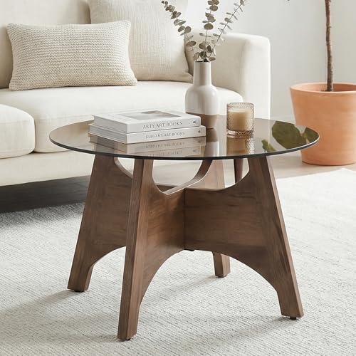 Cagnolier Table Basse Ronde Table d'appoint Moderne pour Salon,avec Plateau en Verre trempé et...