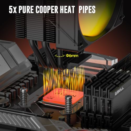 Image of Vetroo V5E CPU Air Cooler with Brushed Finish Design & 5 Heat Pipes, 120mm FDB & PWM Fan, ARGB LED Lighting Sync Cooling for Intel LGA 1851 /1700 /1200 /115X AMD AM5 /AM4 - Black