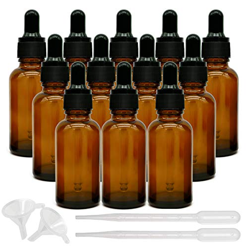 Botellas de vidrio para aceites esenciales,12 pzs Botella vacía recargable de 30 mlcon gotero de vidrio y tapas