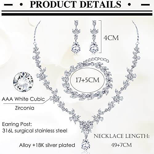 image for ADRAMATA Bridal Jewelry Sets for Women Crystal Necklace Bracelet Teard